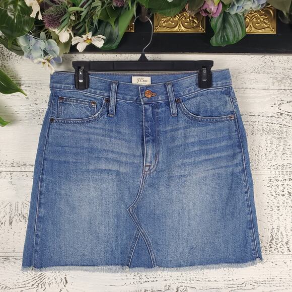 J.Crew Raw Hem Denim Mini Skirt Sz 28 NWT Grunge American Classic Preppy